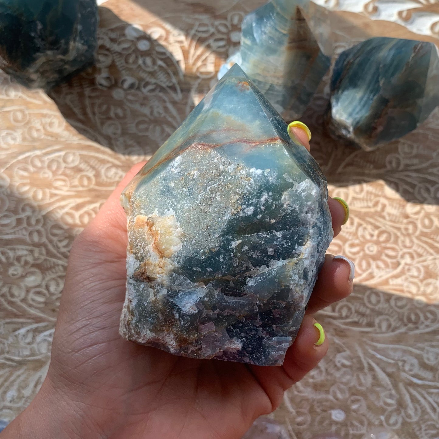 Blue Onyx Raw (Top Polished Point) with heart