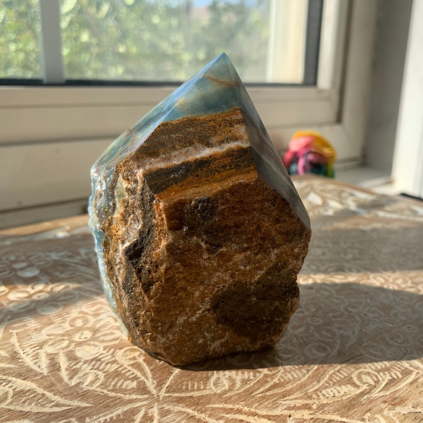 Blue Onyx Raw (Top Polished Point) with heart