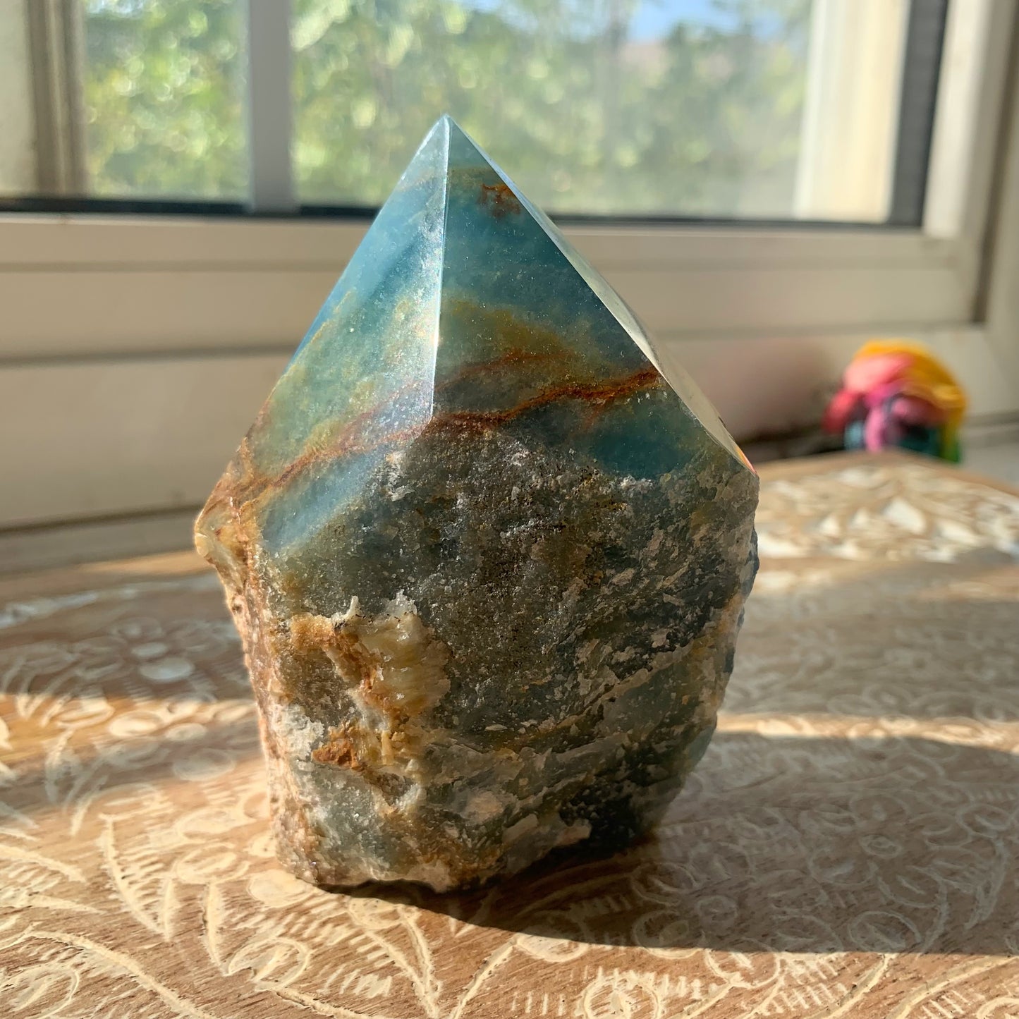 Blue Onyx Raw (Top Polished Point) with heart