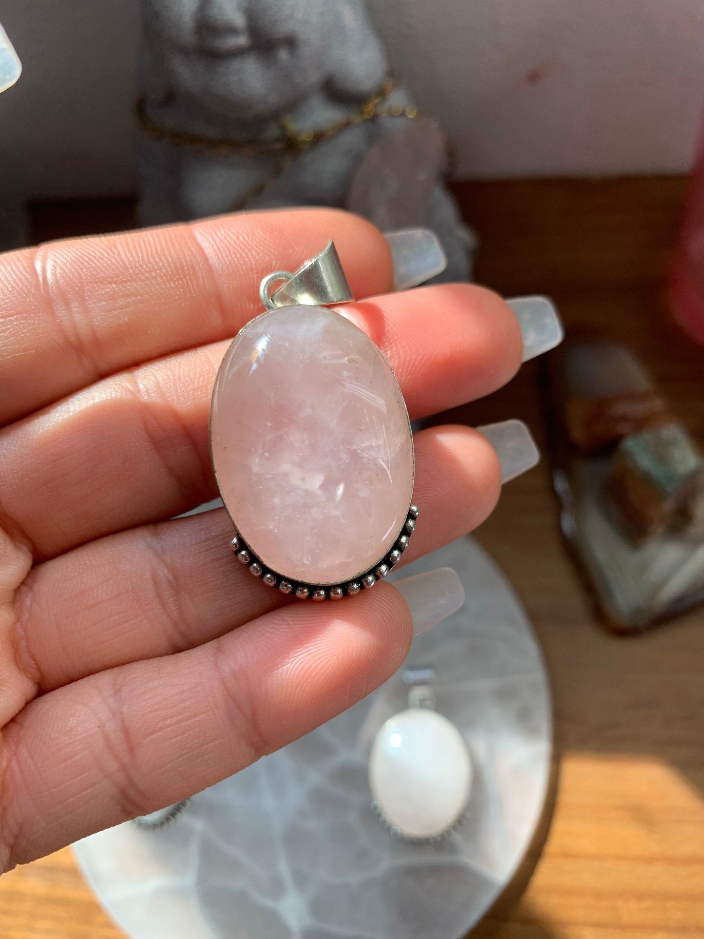 Sterling Silver Rose Quartz Pendant (handmade in India)