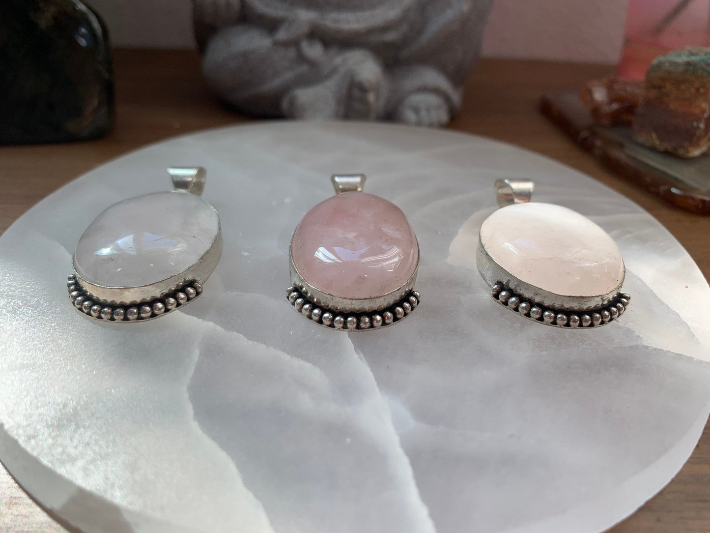 Sterling Silver Rose Quartz Pendant (handmade in India)