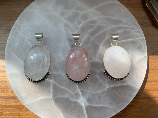 Sterling Silver Rose Quartz Pendant (handmade in India)