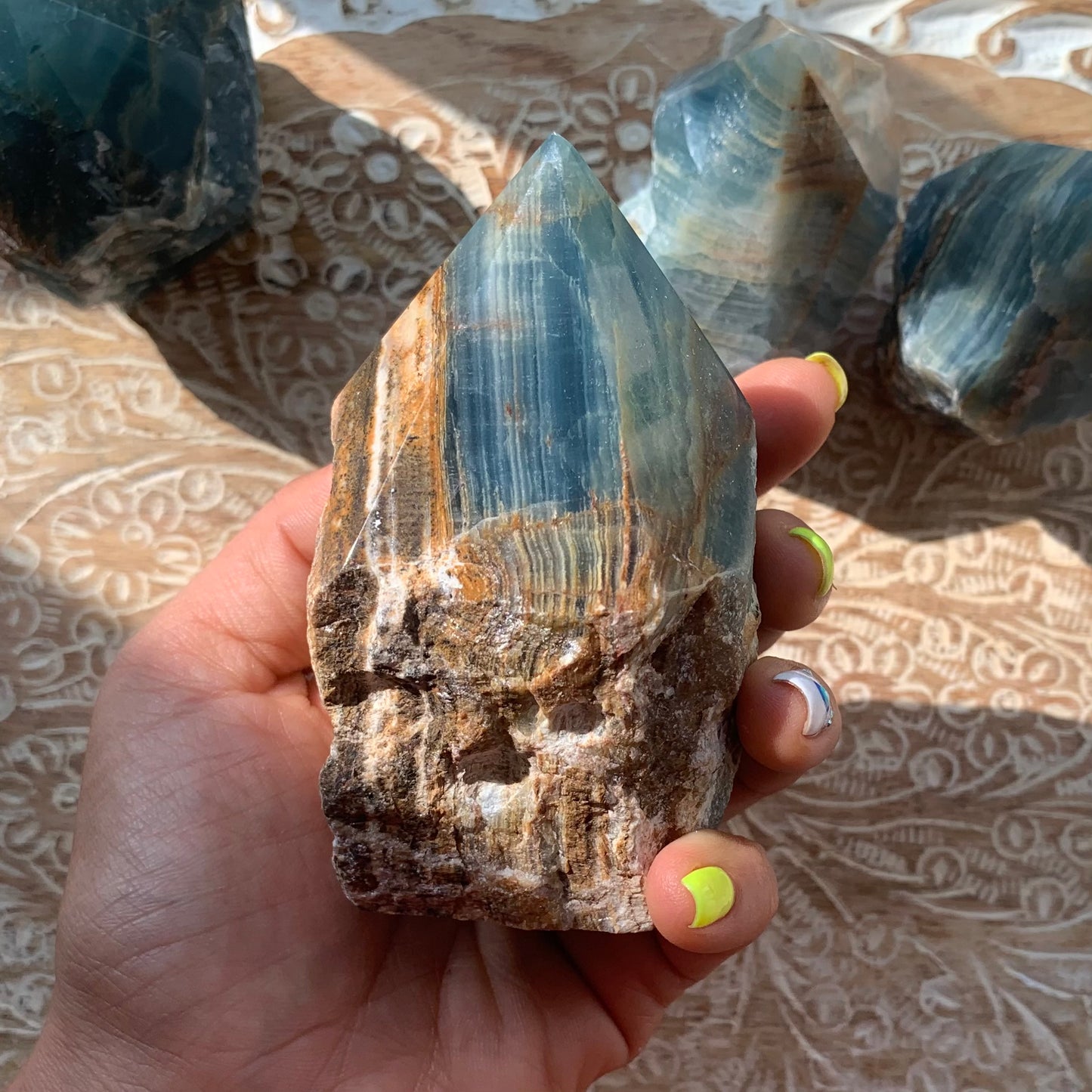 Blue Onyx Raw (Top Polished Point) with heart